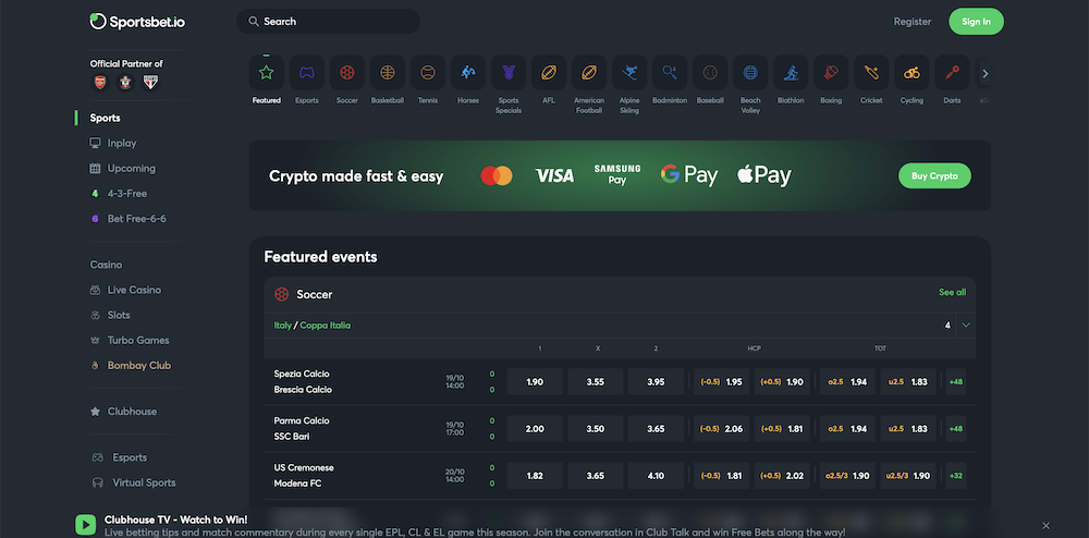 Sportsbet.io Homepage