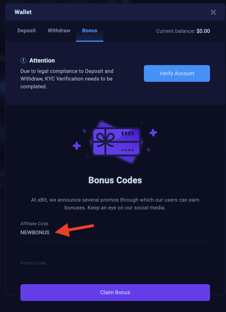 eBit Bonus Code